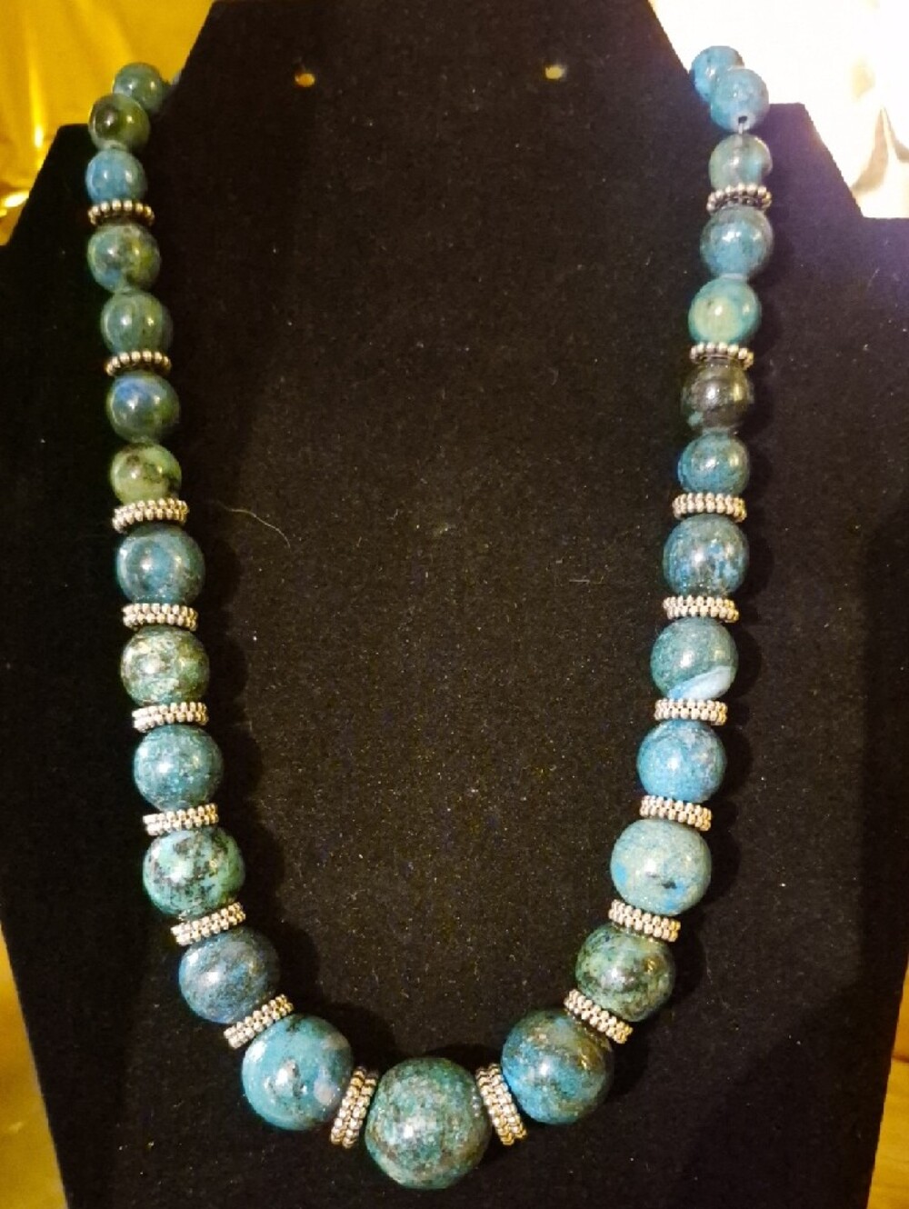 Handmade Turquoise/Green Blue Beaded Necklace with Silver Accents
